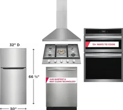 5 Piece Package Includes Refrigerator, Cooktop, Wall Oven, Hood And Dishwasher