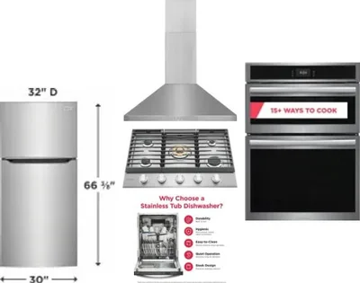 5 Piece Package Includes Refrigerator, Cooktop, Wall Oven, Hood And Dishwasher