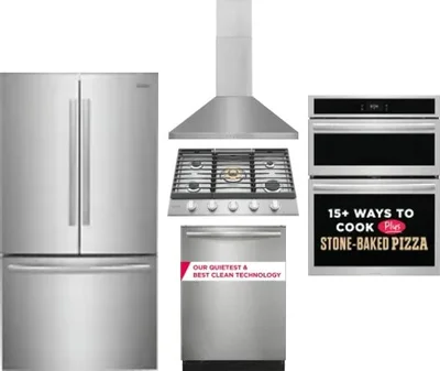 5 Piece Package Includes Refrigerator, Cooktop, Wall Oven, Hood And Dishwasher