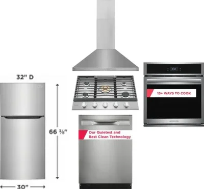 5 Piece Package Includes Refrigerator, Cooktop, Wall Oven, Hood And Dishwasher