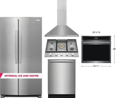5 Piece Package Includes Refrigerator, Cooktop, Wall Oven, Hood And Dishwasher