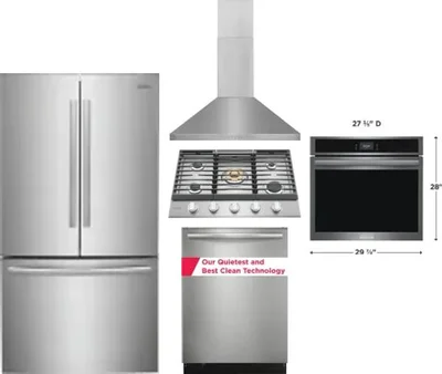 5 Piece Package Includes Refrigerator, Cooktop, Wall Oven, Hood And Dishwasher