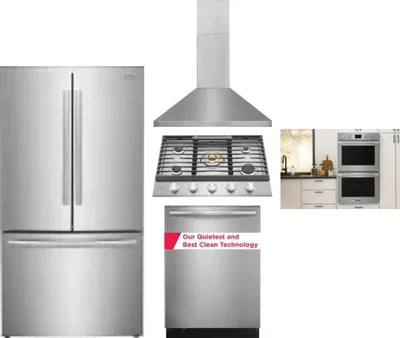 5 Piece Package Includes Refrigerator, Cooktop, Wall Oven, Hood And Dishwasher
