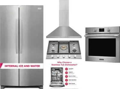 5 Piece Package Includes Refrigerator, Cooktop, Wall Oven, Hood And Dishwasher
