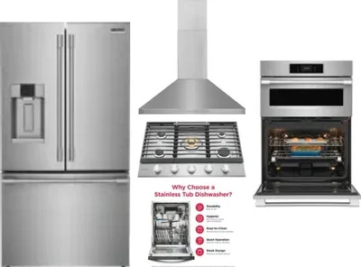 5 Piece Package Includes Refrigerator, Cooktop, Wall Oven, Hood And Dishwasher