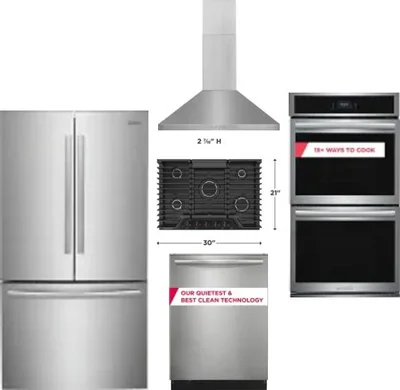 5 Piece Package Includes Refrigerator, Cooktop, Wall Oven, Hood And Dishwasher