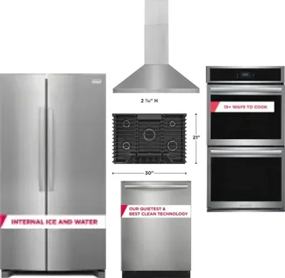 5 Piece Package Includes Refrigerator, Cooktop, Wall Oven, Hood And Dishwasher