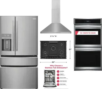5 Piece Package Includes Refrigerator, Cooktop, Wall Oven, Hood And Dishwasher