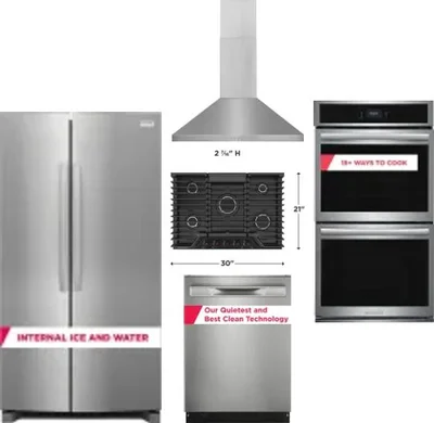 5 Piece Package Includes Refrigerator, Cooktop, Wall Oven, Hood And Dishwasher