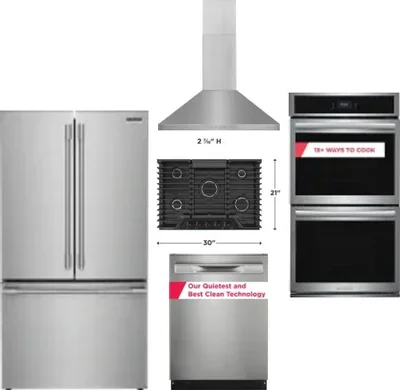 5 Piece Package Includes Refrigerator, Cooktop, Wall Oven, Hood And Dishwasher