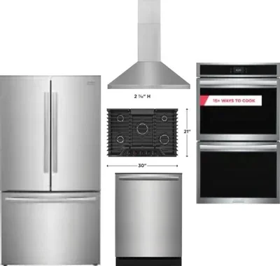 5 Piece Package Includes Refrigerator, Cooktop, Wall Oven, Hood And Dishwasher