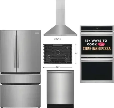 5 Piece Package Includes Refrigerator, Cooktop, Wall Oven, Hood And Dishwasher