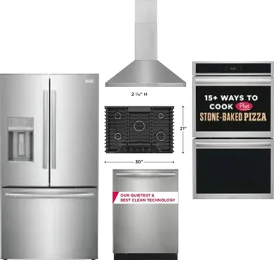 5 Piece Package Includes Refrigerator, Cooktop, Wall Oven, Hood And Dishwasher