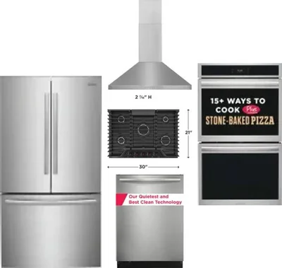 5 Piece Package Includes Refrigerator, Cooktop, Wall Oven, Hood And Dishwasher