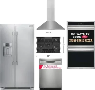 5 Piece Package Includes Refrigerator, Cooktop, Wall Oven, Hood And Dishwasher
