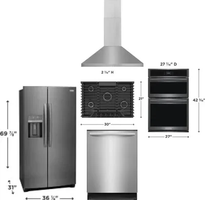 5 Piece Package Includes Refrigerator, Cooktop, Wall Oven, Hood And Dishwasher