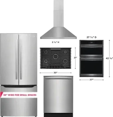 5 Piece Package Includes Refrigerator, Cooktop, Wall Oven, Hood And Dishwasher