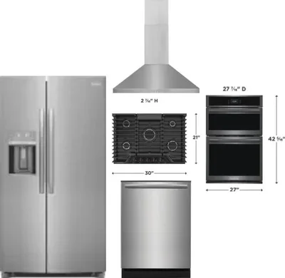 5 Piece Package Includes Refrigerator, Cooktop, Wall Oven, Hood And Dishwasher