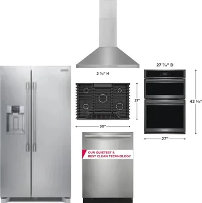 5 Piece Package Includes Refrigerator, Cooktop, Wall Oven, Hood And Dishwasher