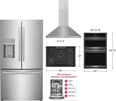 5 Piece Package Includes Refrigerator, Cooktop, Wall Oven, Hood And Dishwasher