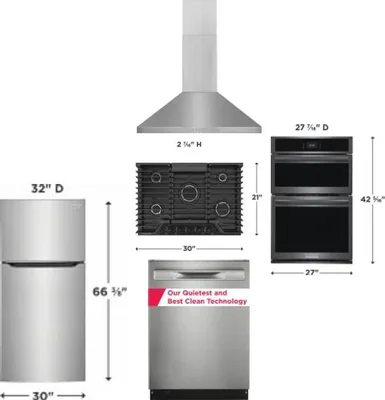 5 Piece Package Includes Refrigerator, Cooktop, Wall Oven, Hood And Dishwasher