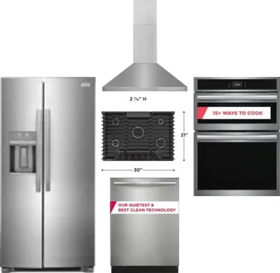 5 Piece Package Includes Refrigerator, Cooktop, Wall Oven, Hood And Dishwasher