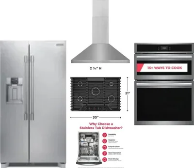 5 Piece Package Includes Refrigerator, Cooktop, Wall Oven, Hood And Dishwasher