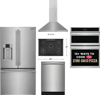 5 Piece Package Includes Refrigerator, Cooktop, Wall Oven, Hood And Dishwasher