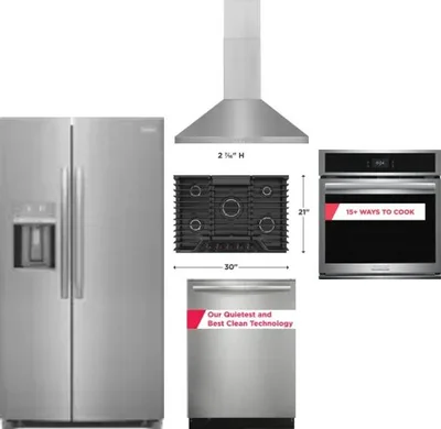 5 Piece Package Includes Refrigerator, Cooktop, Wall Oven, Hood And Dishwasher