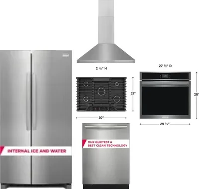 5 Piece Package Includes Refrigerator, Cooktop, Wall Oven, Hood And Dishwasher