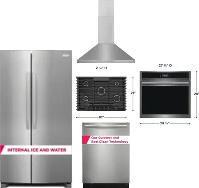 5 Piece Package Includes Refrigerator, Cooktop, Wall Oven, Hood And Dishwasher