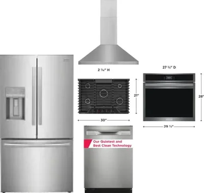 5 Piece Package Includes Refrigerator, Cooktop, Wall Oven, Hood And Dishwasher