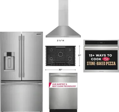 5 Piece Package Includes Refrigerator, Cooktop, Wall Oven, Hood And Dishwasher
