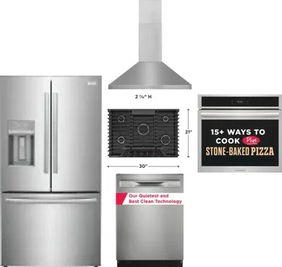 5 Piece Package Includes Refrigerator, Cooktop, Wall Oven, Hood And Dishwasher