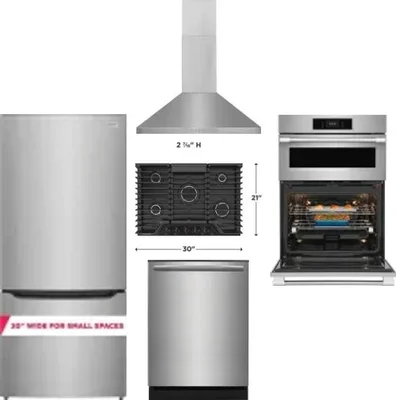 5 Piece Package Includes Refrigerator, Cooktop, Wall Oven, Hood And Dishwasher