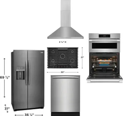 5 Piece Package Includes Refrigerator, Cooktop, Wall Oven, Hood And Dishwasher