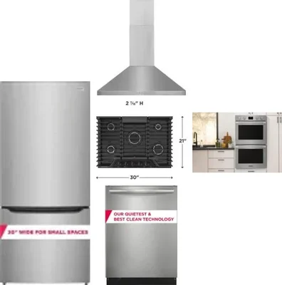 5 Piece Package Includes Refrigerator, Cooktop, Wall Oven, Hood And Dishwasher