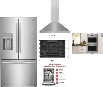 5 Piece Package Includes Refrigerator, Cooktop, Wall Oven, Hood And Dishwasher