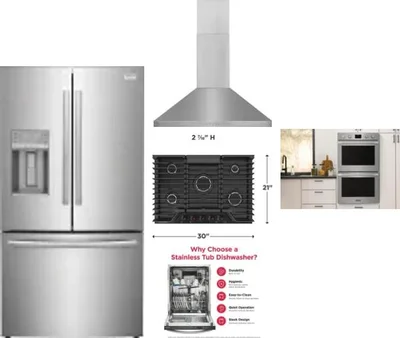5 Piece Package Includes Refrigerator, Cooktop, Wall Oven, Hood And Dishwasher