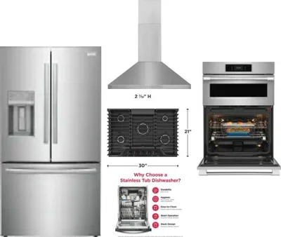 5 Piece Package Includes Refrigerator, Cooktop, Wall Oven, Hood And Dishwasher