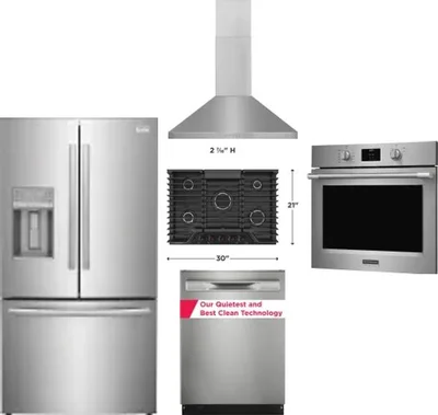 5 Piece Package Includes Refrigerator, Cooktop, Wall Oven, Hood And Dishwasher