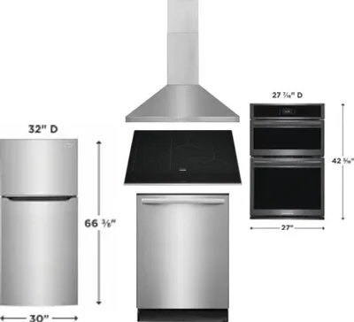 5 Piece Package Includes Refrigerator, Cooktop, Wall Oven, Hood And Dishwasher