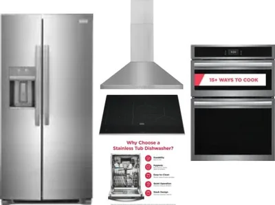 5 Piece Package Includes Refrigerator, Cooktop, Wall Oven, Hood And Dishwasher