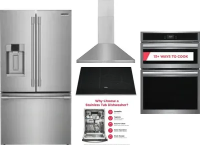 5 Piece Package Includes Refrigerator, Cooktop, Wall Oven, Hood And Dishwasher