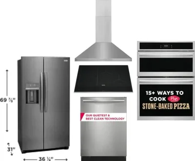 5 Piece Package Includes Refrigerator, Cooktop, Wall Oven, Hood And Dishwasher