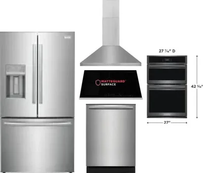 5 Piece Package Includes Refrigerator, Cooktop, Wall Oven, Hood And Dishwasher