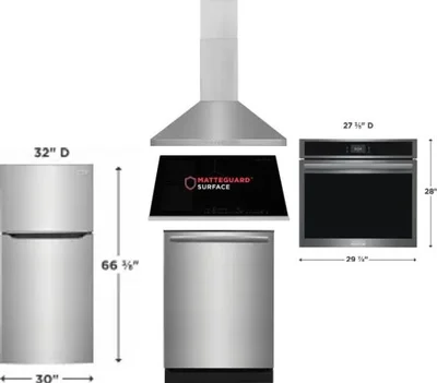 5 Piece Package Includes Refrigerator, Cooktop, Wall Oven, Hood And Dishwasher