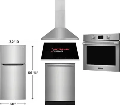 5 Piece Package Includes Refrigerator, Cooktop, Wall Oven, Hood And Dishwasher