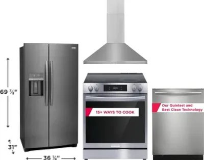 4 Piece Package Includes Refrigerator, Range, Hood And Dishwasher