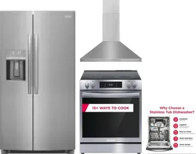 4 Piece Package Includes Refrigerator, Range, Hood And Dishwasher